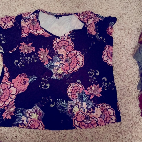 Tribal Tops - Navy plus v neck flower soft casual shirt